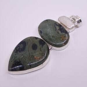 Kambaba Jasper & Pearl Sterling Silver Pendant with 20" Chain, 3.5"x1.5"